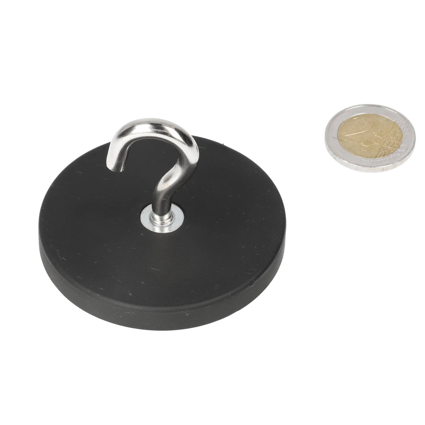Neodymium Haakmagneet Ø 66 x 8 mm N40 stalen pot Rubber ommantelde magneten M6 - Magnetenspecialist Import & Export B.V.