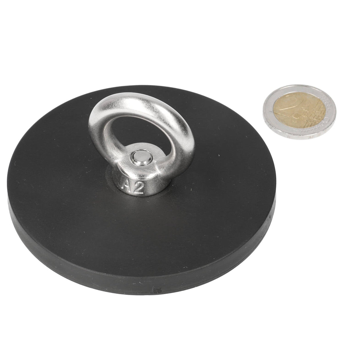 Neodymium Rubber Oogmagneet Ø88 mm N40 RVS Oog - Magnetenspecialist Import & Export B.V.