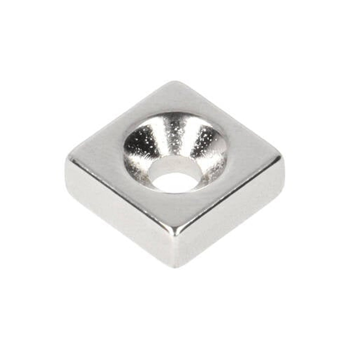 Aimant cubique en néodyme avec trou percé/alésé 13,5 x 13,5 x 5 mm N48 NiCuNi pôle nord