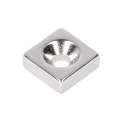 Aimant cubique en néodyme avec trou percé/alésé 13,5 x 13,5 x 5 mm N48 NiCuNi pôle nord