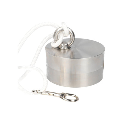 Aimant de pêche en néodyme Ø 100 x 50 mm, force d'attraction de 500 kg, NiCuNi – Lot comprenant 25 m de corde, un écrou à œil, un boulon et un mousqueton