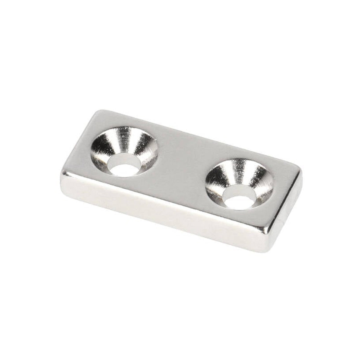 Neodymium Block Magnet with 2x countersunk holes 30 x 13.5 x 5 mm N48 NiCuNi South Pole