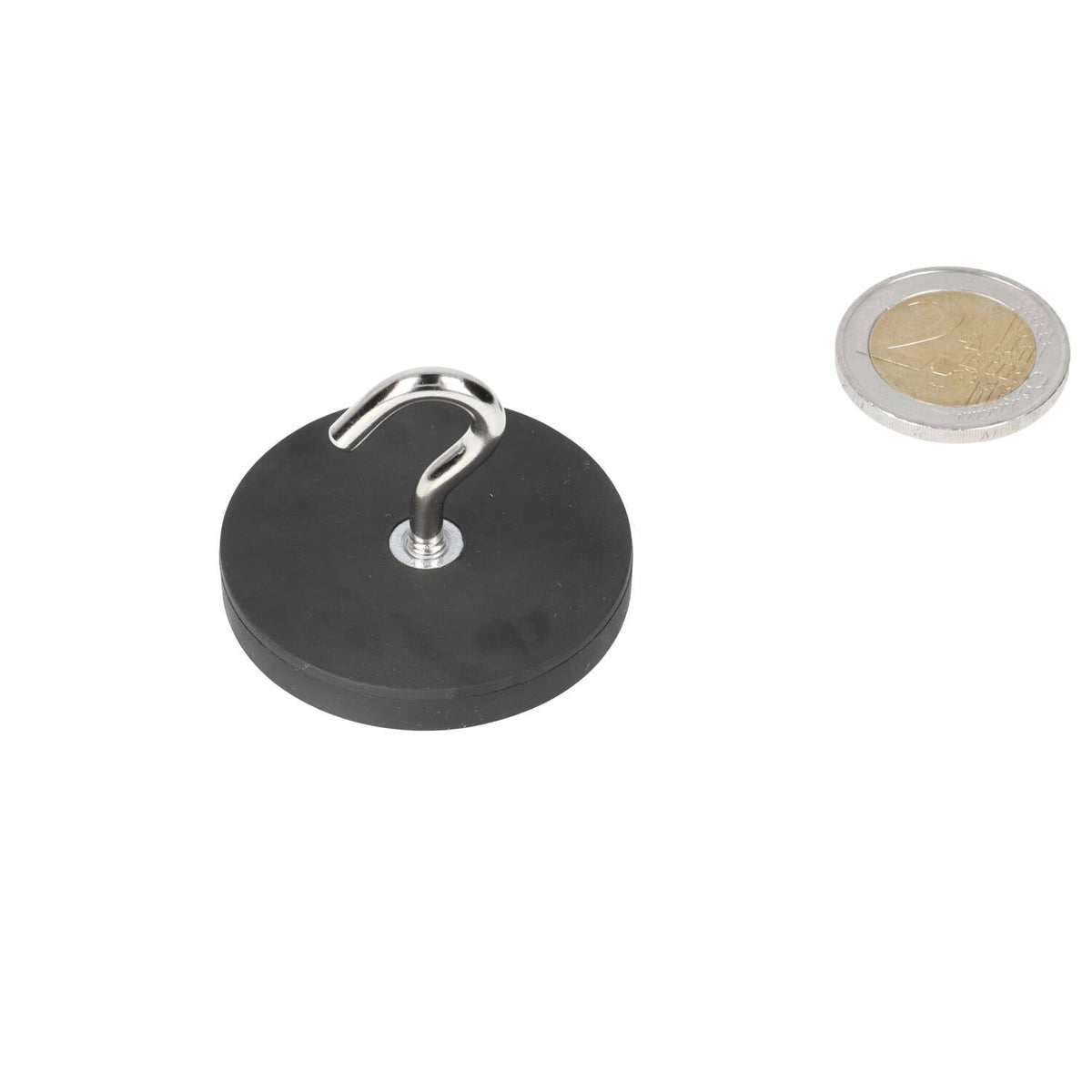 Neodymium Haakmagneet Ø 43 x 6 mm N40 stalen pot Rubber ommantelde magneten M4 - Magnetenspecialist Import & Export B.V.