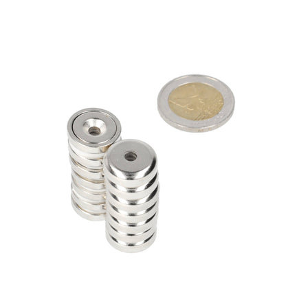 Neodymium Potmagneet Ø16 x 5 mm N40 NiCuNi boor-/verzinkgat - Magnetenspecialist Import & Export B.V.