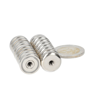 Neodymium Potmagneet Ø20 x 6 mm N40 NiCuNi inwendig schroefdraad M4 - Magnetenspecialist Import & Export B.V.