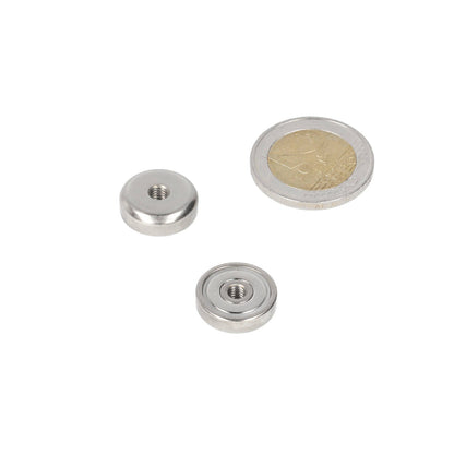 Neodymium Potmagneet Ø20 x 6 mm N40 NiCuNi inwendig schroefdraad M4 - Magnetenspecialist Import & Export B.V.