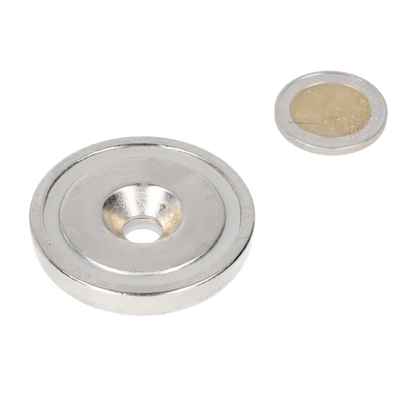 Neodymium Potmagneet Ø48 x 10,5 mm N40 NiCuNi boor-/verzinkgat - Magnetenspecialist Import & Export B.V.