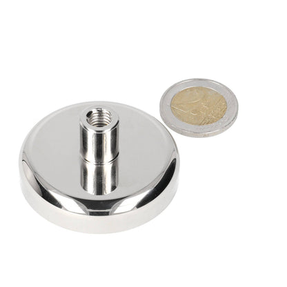 Neodymium Potmagneet Ø50 x 11 mm N40 NiCuNi draadbus M8 - Magnetenspecialist Import & Export B.V.