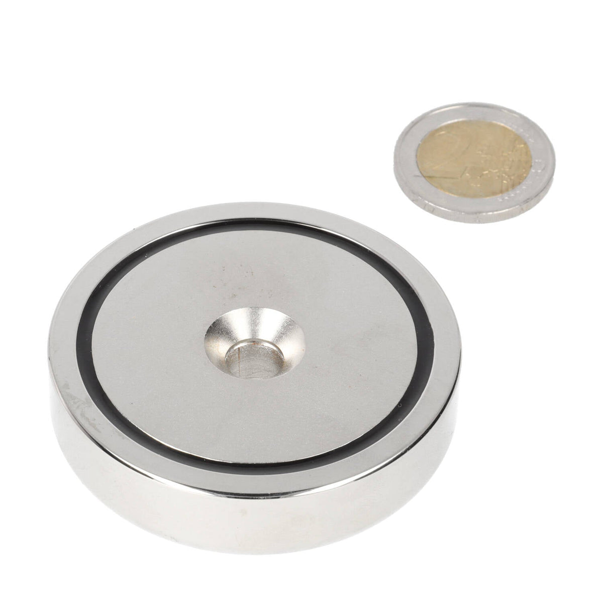 Neodymium Potmagneet Ø60 x 15 mm N40 NiCuNi boor-/verzinkgat - Magnetenspecialist Import & Export B.V.