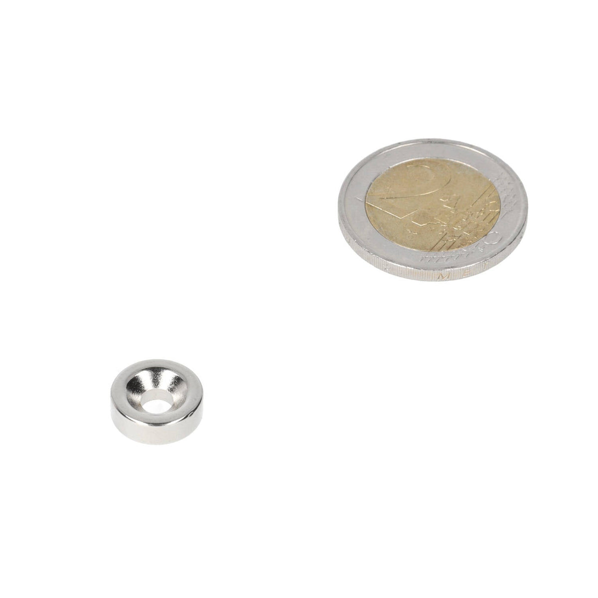 Neodymium Ringmagneet Ø14 x Ø8,1 x 3 mm N35 NiCuNi met boor-/verzinkgat Noordpool - Magnetenspecialist Import & Export B.V.