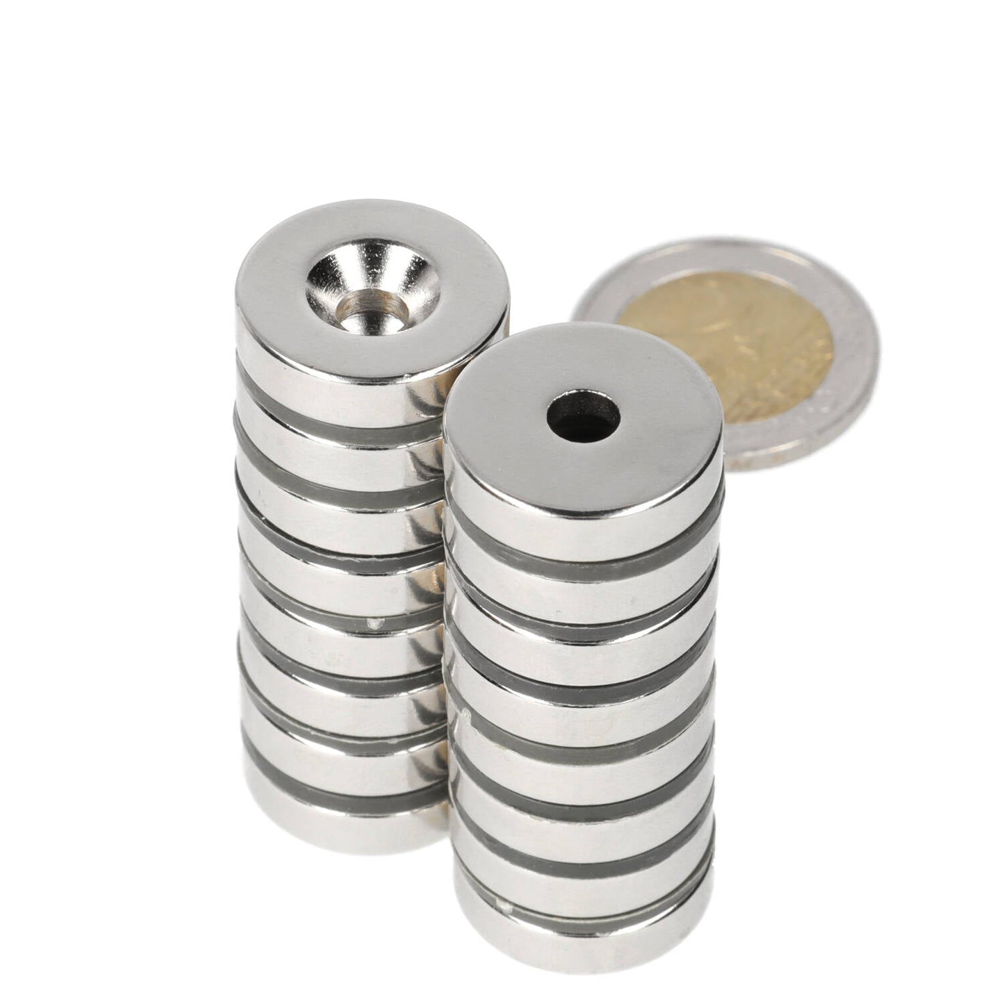 Neodymium Ringmagneet Ø20 x Ø9,8 x 5 mm N35 NiCuNi met boor-/verzinkgat Noordpool - Magnetenspecialist Import & Export B.V.