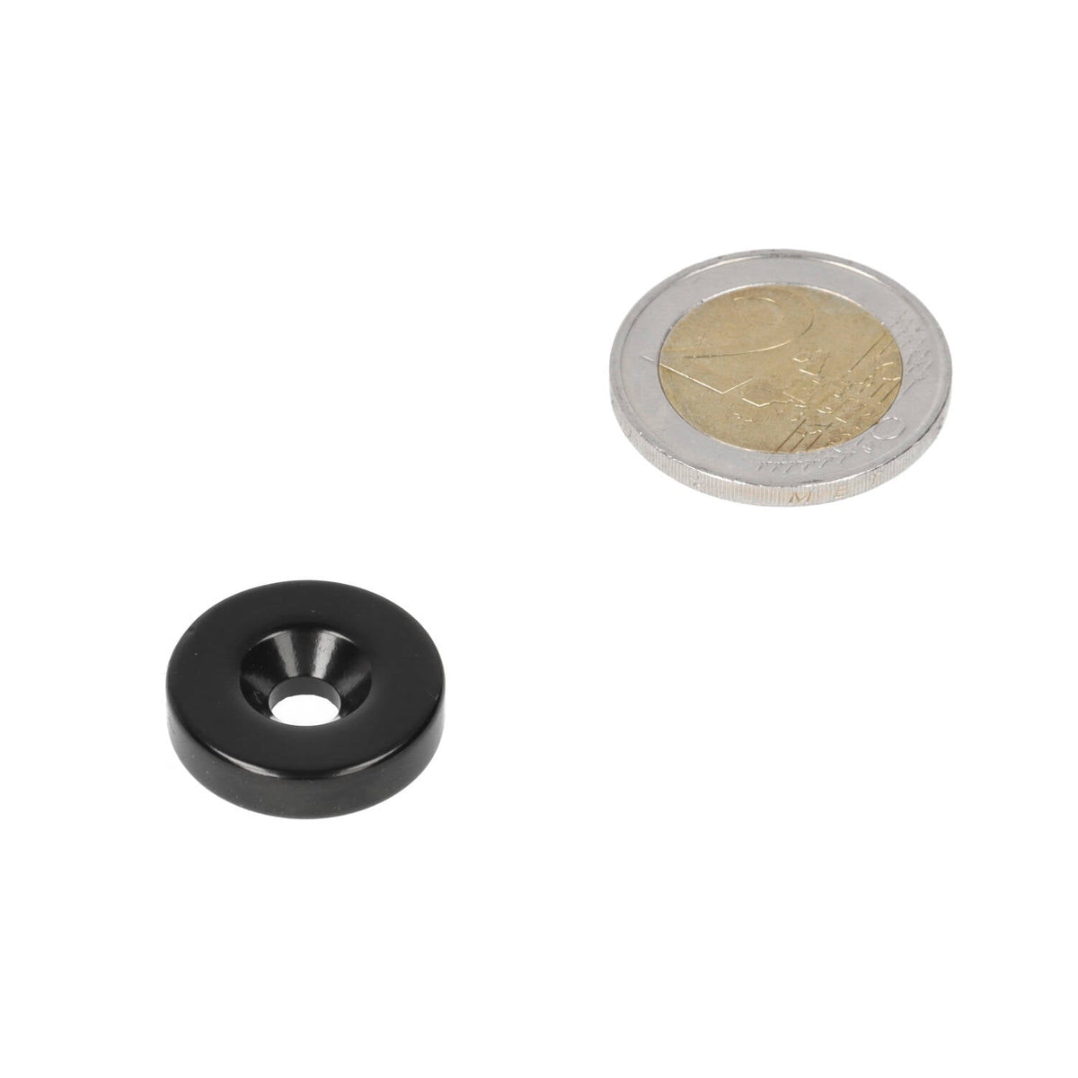 Neodymium Ringmagneet Ø20 x Ø9,8 x 5,1 mm N35 Epoxy met boor-/verzinkgat Noordpool - Magnetenspecialist Import & Export B.V.