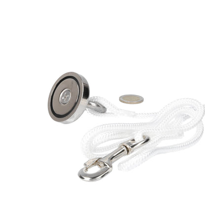 Neodymium Vismagneet Ø48 x 10 mm 88 kg Trekkracht NiCuNi – Starterset met 16 m Touw, Oogmoer en Bout - Magnetenspecialist Import & Export B.V.